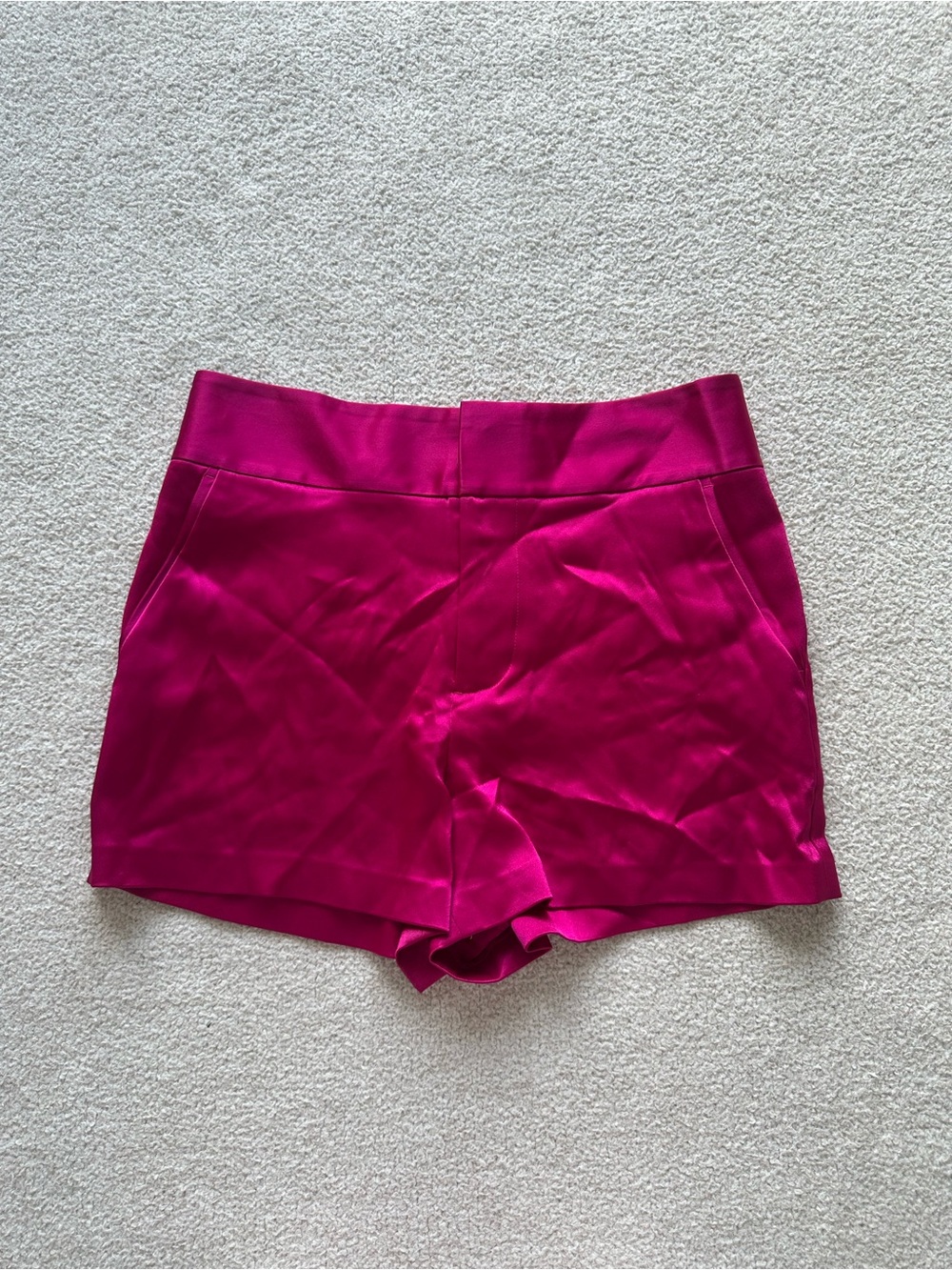 Alice + Olivia Fuchsia Satin High-Rise Shorts